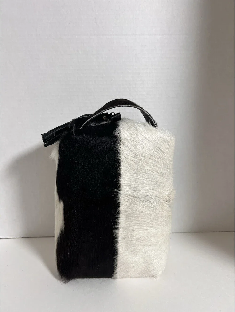 BAALAY Genuine Cowhide Hair-On-Hide Travel Bag/Cosmetic Case 9” W Black